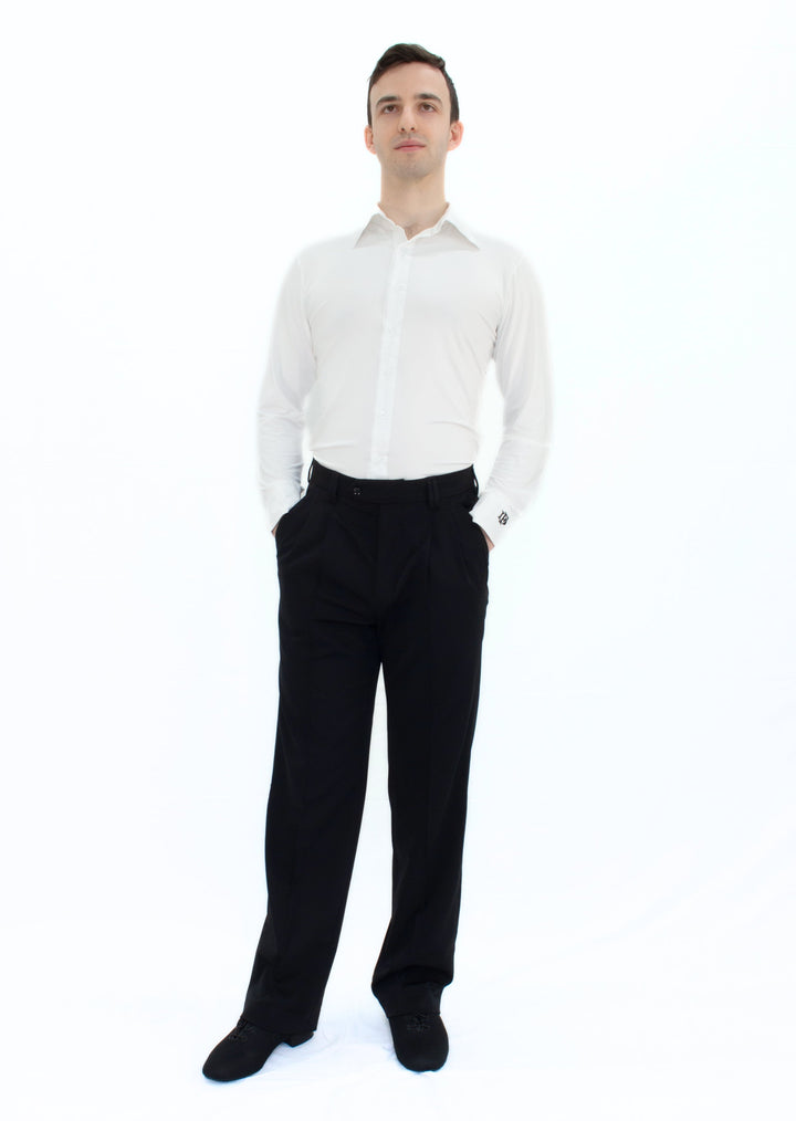 Premium Men's Practice Ballroom Long Sleeve Shirt In White