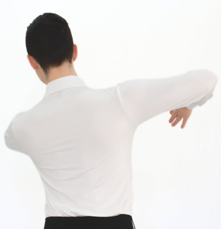 Premium Men's Practice Ballroom Long Sleeve Shirt In White