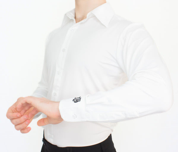 Premium Men's Practice Ballroom Long Sleeve Shirt In White