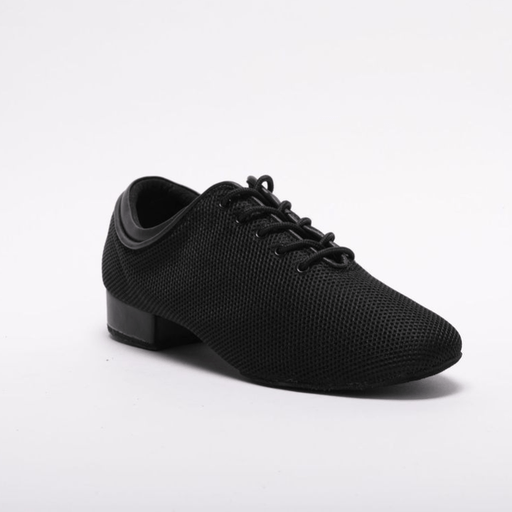 Premium men's practice dance shoes in black micro fibre stretch fabric with split sole