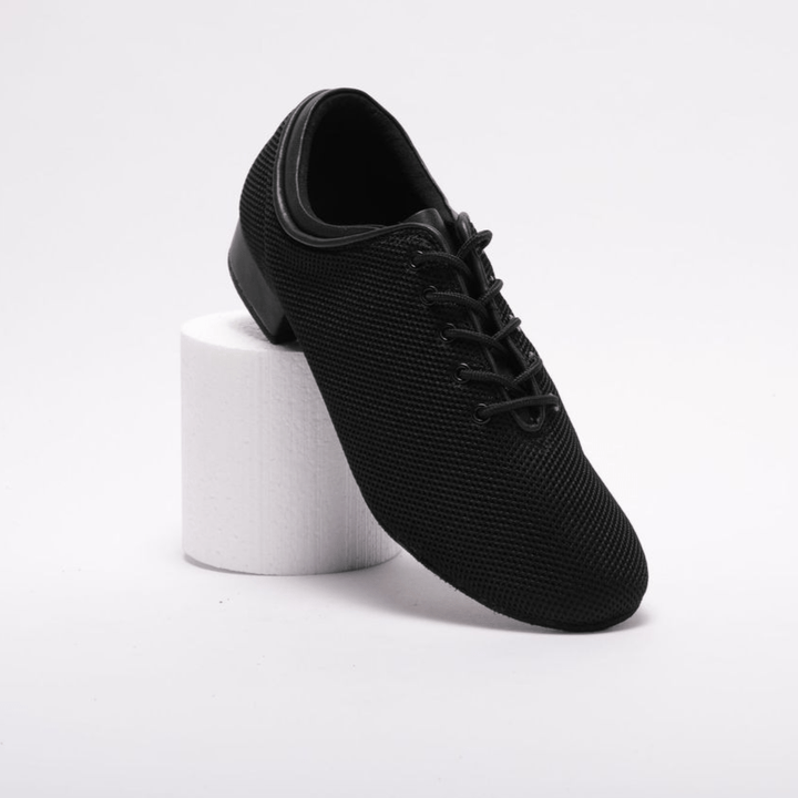 Premium men's practice dance shoes in black micro fibre stretch fabric with split sole