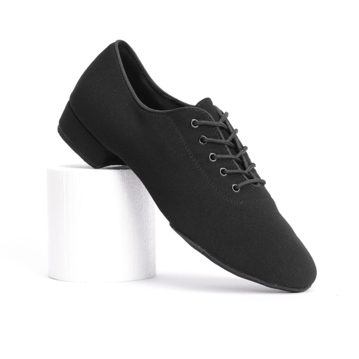 Premium men's split sole ballroom dance shoes in black Oxford stretchy cloth