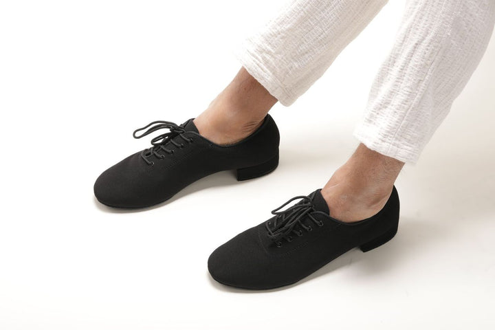 Premium men's split sole ballroom dance shoes in black Oxford stretchy cloth