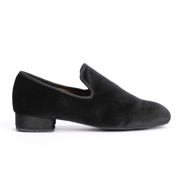 Premium men's loafer in black velvet for salsa and bachata dance 