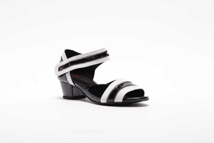 Premium Rock and Roll Dance Sandal With Velcro In Black And White and Cuban Heel