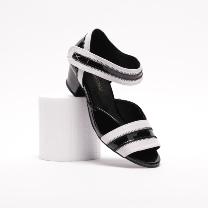 Premium Rock and Roll Dance Sandal With Velcro In Black And White and Cuban Heel