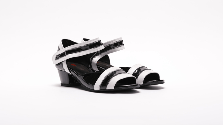 Premium Rock and Roll Dance Sandal With Velcro In Black And White and Cuban Heel