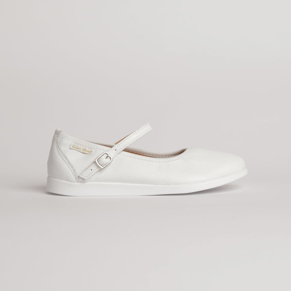 Premium women dance flat in white leather with raised dual pivot point spin spots outsole