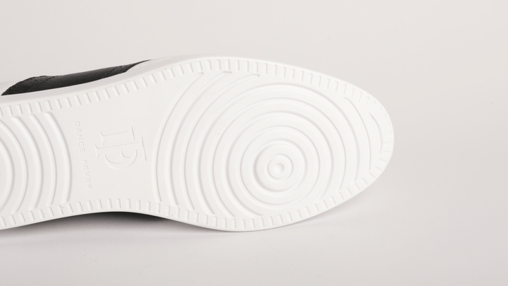 Premium women dance flat in white leather with raised dual pivot point spin spots outsole