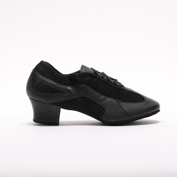 black leather and mesh training dance shoes