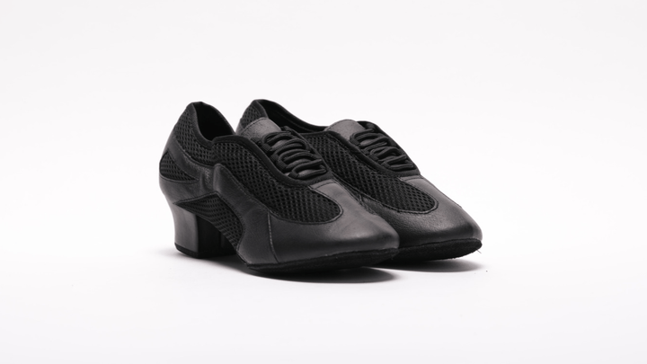 Women Black Leather and mesh training dance shoes 