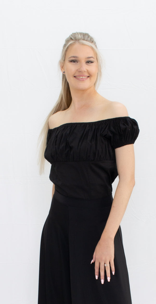 PTB - Ladies Peasant Top in Black