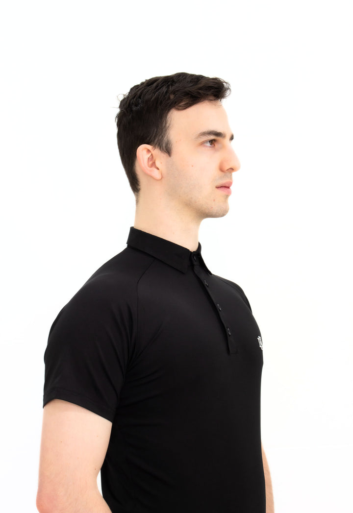 High Stretchy Men's Practice Dance Polo Shirt In Black