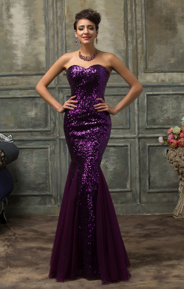 CL007556 - Ladies Long Sequence Formal Wear in Purple