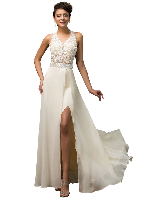 CL75831 - Ladies White Lace Long Formal Wear