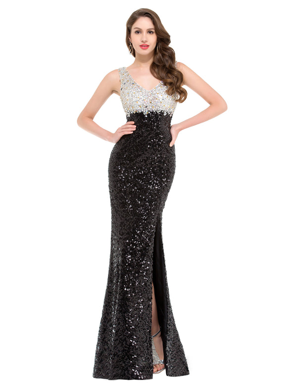 GK000022 - Ladies Black and Silver Sequence Long Formal Wear