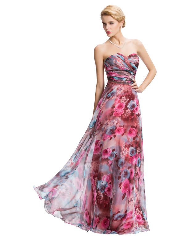 GK571 - Ladies Long Floral Strapless Formal Wear