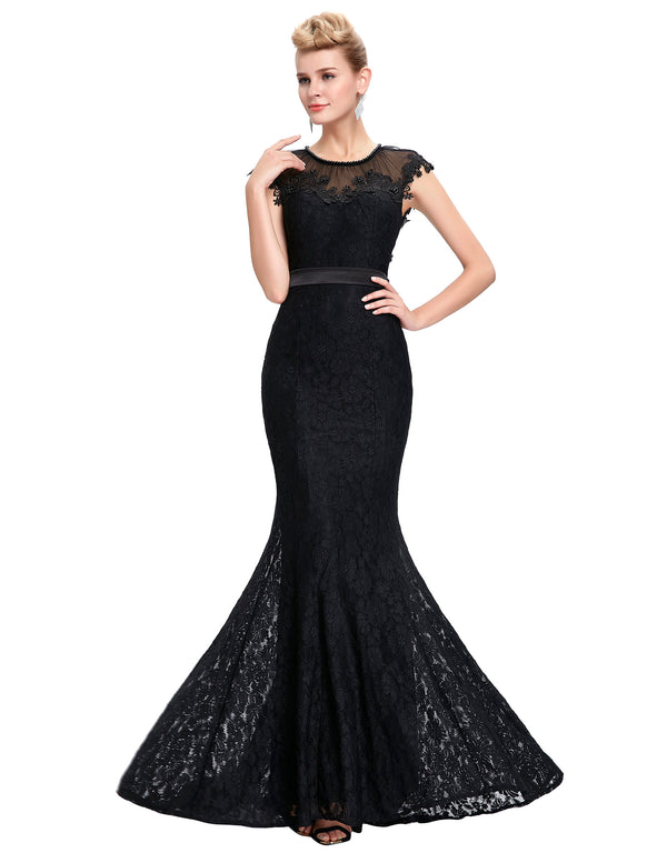 ST851 - Ladies Long Black Lace Formal Wear